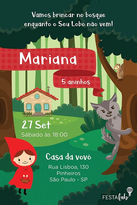Convite aniversário Chapéuzinho Vermelho .